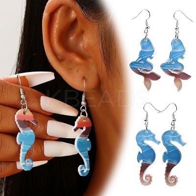 7 Pairs 1 Styles Acrylic Dangle Earrings EJEW-CJ0001-06-1