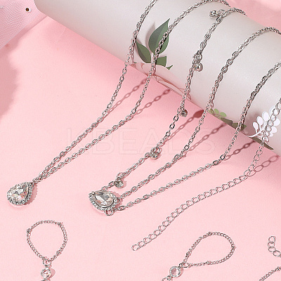 2Pcs Alloy Curb Chain Finger Ring Bracelets for Women BJEW-CY0001-06-1