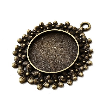Vintage Tibetan Style Alloy Flower Pendant Cabochon Bezel Settings X-TIBEP-M018-65AB-NF-1