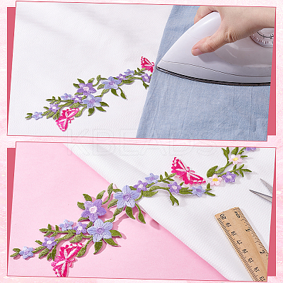 4Pcs Polyester Rayon Flower Embroider Thread Iron on/Sew On Patches PATC-HY0001-88B-1