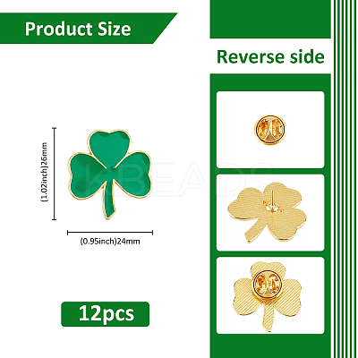 12Pcs Saint Patrick's Day Alloy Enamel Shamrock Brooch JEWB-FH0001-64A-1