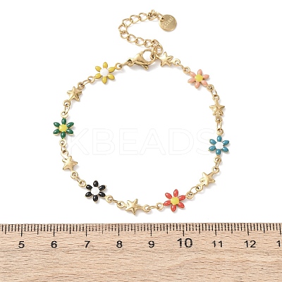 Flower & Star 304 Stainless Steel Link Bracelets for Women BJEW-F524-06B-G-1