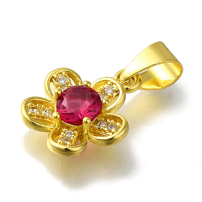 Flower Rack Plating Brass Micro Pave Cubic Zirconia Pendant KK-H485-01G-02-1