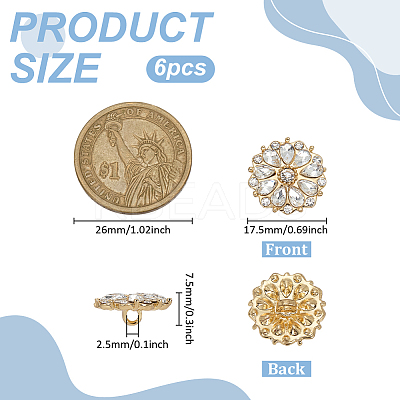6Pcs Alloy Rhinestone Buttons BUTT-FG0001-58C-1