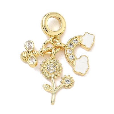 Brass Micro Pave Clear Cubic Zirconia European Dangle Charms KK-K368-36G-1