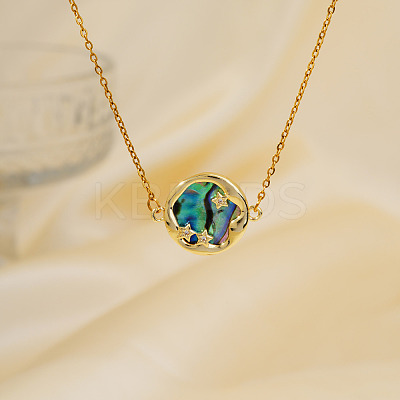 Exquisite Brass Pave Clear Shiny Cubic Zirconia Flat Round with Star Pendant Necklaces DS0332-1