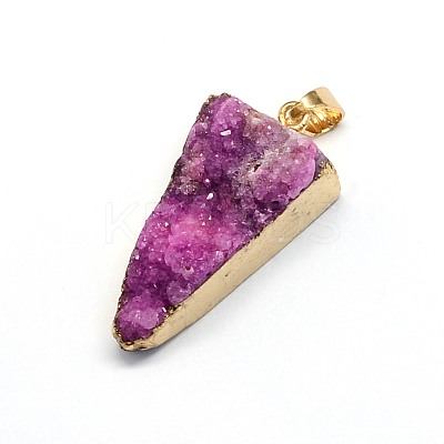 Plated Natural Druzy Agate Triangle Pendants G-R275-08-1