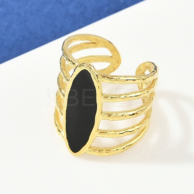 Horse Eye 304 Stainless Steel Enamel Cuff Rings for Women RJEW-G355-04G-1