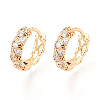 Brass Micro Pave Clear Cubic Zirconia Hoop Earrings EJEW-T048-45G-1