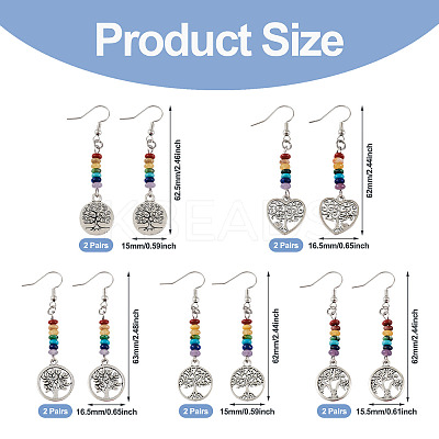 10 Pairs 5 Style Alloy Tree of Life Dangle Earrings EJEW-TA0001-31-1