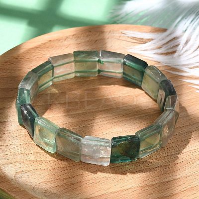 Square Natural Fluorite Beads Stretch Bracelets for Women Men BJEW-C097-06L-1