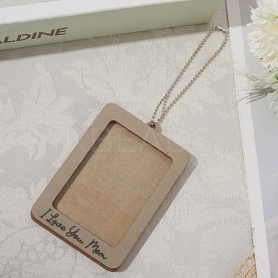 Rectangle with Word I Love You Mom Wood Hanging Photo Frame HJEW-SP0001-19B-1