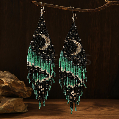 Bohemian Style Moon Pattern Glass Bead Handmade Dangle Earrings for Women DD4276-1