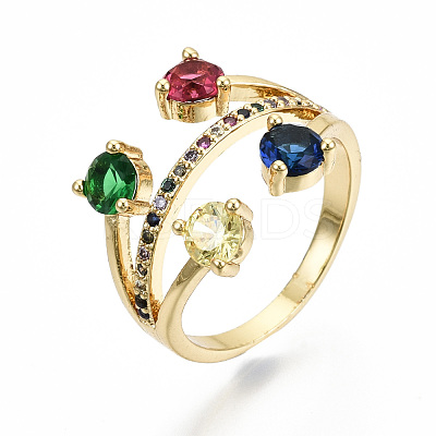 Brass Micro Pave Cubic Zirconia Finger Rings RJEW-S045-007G-NR-1