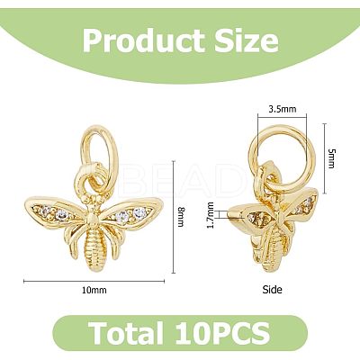 10Pcs Brass Micro Pave Clear Cubic Zirconia Charms ZIRC-HS0001-01-1