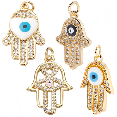 8Pcs 4 Styles Brass Micro Pave Cubic Zirconia Pendants KK-BBC0019-79-1