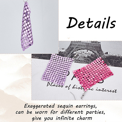 7 Pairs 7 Colors Aluminum Mesh Sequin Rhombus Dangle Earrings for Women EJEW-AN0001-71-1