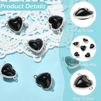 6Pcs Eco-Friendly Alloy Glass Heart Links connector Charms GLAA-YW0005-10-1
