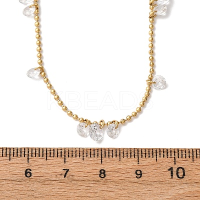 304 Stainless Steel Ball Chain Colorful Cubic Zirconia Flat Round Tassel Necklaces for Women LS-NJEW-A051-03G-02-1