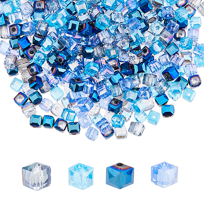4 Strand 4 Color Transparent Electroplate Glass Beads Strands EGLA-DC0001-07C-1