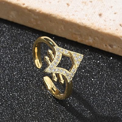 Brass Micro Pave Clear Cubic Zirconia Cuff Finger Rings for Women RJEW-U033-06G-1