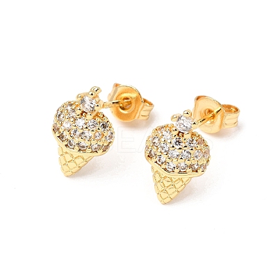 Ice Cream Brass Micro Pave Clear Cubic Zirconia Stud Earrings EJEW-A135-13G-1