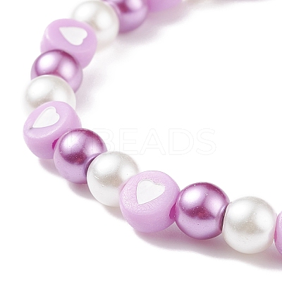 Acrylic Heart & Glass Pearl Beaded Stretch Bracelet for Women BJEW-JB08393-1