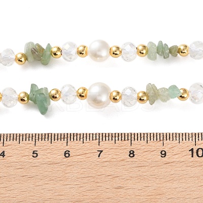 Mixed Gemstone/Glass/Shell Chip & Imitation Pearl & Brass Beaded Necklaces for Women NJEW-S107-01A-1