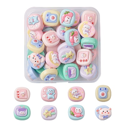 40Pcs 8 Styles Opaque Cute Cartoon Resin Cabochons CRES-YW0001-18-1