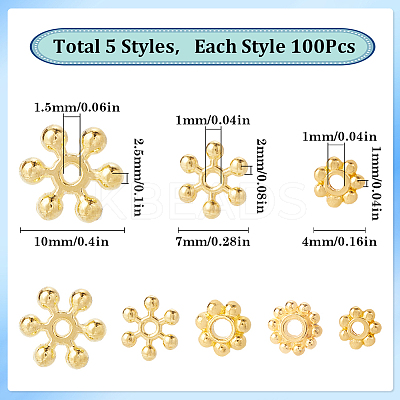 500Pcs 5 Styles Alloy Daisy Spacer Beads FIND-SP0002-22C-1
