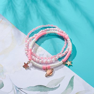 3Pcs 3 Styel Glass Seed & Polymer Clay Beaded Stretch Bracelets Set BJEW-JB08854-02-1