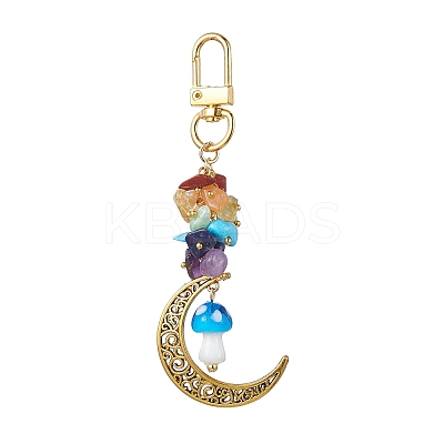 Alloy Hollow Moon & Lampwork Mushroom Pendant Decorations HJEW-JM01612-03-1