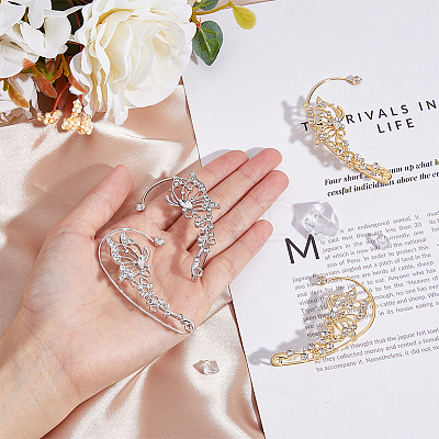 4Pcs 4 Style Crystal Rhinestone Butterfly Climber Wrap Around Earrings EJEW-HY0001-05-1
