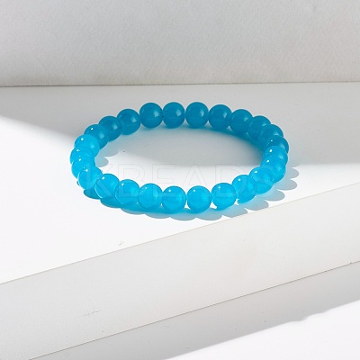 8mm Imitation Jade Glass Round Beads Stretch Bracelet for Girl Women BJEW-JB07179-1