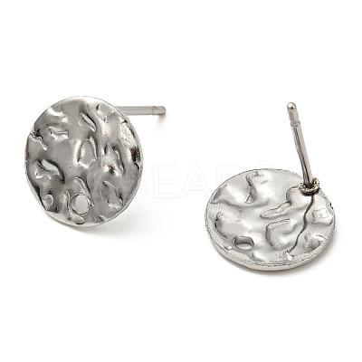 Non-Tarnish 201 Stainless Steel Textured Flat Round Stud Earring Findings EJEW-H096-03P-1
