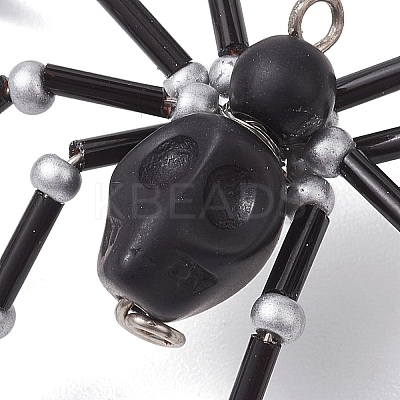 3Pcs 3 Colors Halloween Dyed Synthetic Turquoise & Glass Bugle Beaded Big Pendants PALLOY-JF02654-1