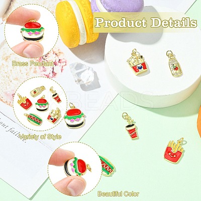 6Pcs 6 Styles Food Brass Pendants KK-CJ0003-63-1
