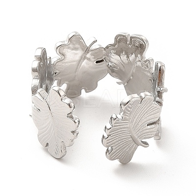 Non-Tarnish 304 Stainless Steel Leaf Wrap Open Cuff Ring for Women RJEW-F131-13P-1