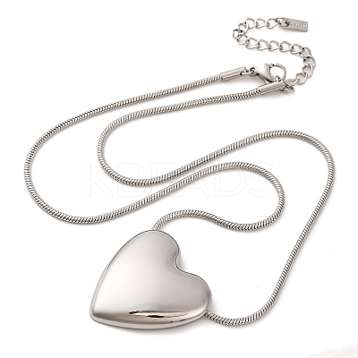 Non-Tarnish 304 Stainless Steel Heart Pendant Round Snake Chain Necklaces for Women X-NJEW-G142-04P-1