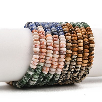 Natural Tiger Eye & Green Spot Jasper & Red Aventurine & Blue Spot Jasper & Dalmatian Jasper & Red Netstone & Picture Jasper Beads Strands G-Z135-C06-2x4mm-1