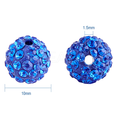 10mm Disco Ball Clay Beads Sapphire Pave Rhinestones Spacer Round Beads RB-PH0003-10mm-10-1