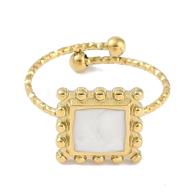 Ion Plating(IP) 304 Stainless Steel Enamel Square Cuff Finger Rings RJEW-L107-064G-01-1