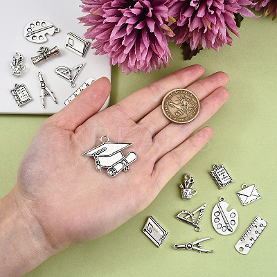 100pcs 10 Style Tibetan Style Alloy Pendants for Teachers' Day TIBEP-CJ0001-28-1