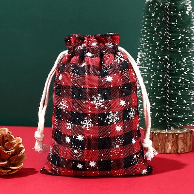 Christmas Themed Burlap Drawstring Bags XMAS-PW0001-236D-1