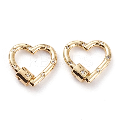Brass Micro Pave Clear Cubic Zirconia Screw Carabiner Lock X-KK-C100-45G-G-1