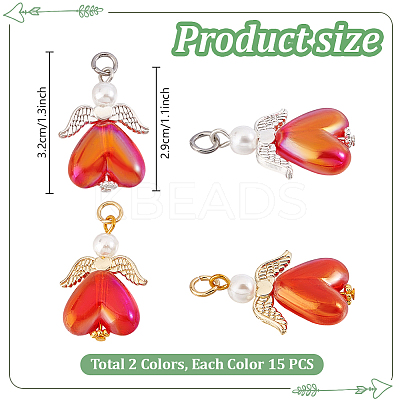30Pcs 2 Colors Glass Pendants PALLOY-PH01718-1