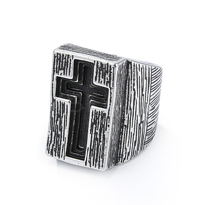 304 Stainless Steel Cross Finger Rings RJEW-Z114-01AS-1