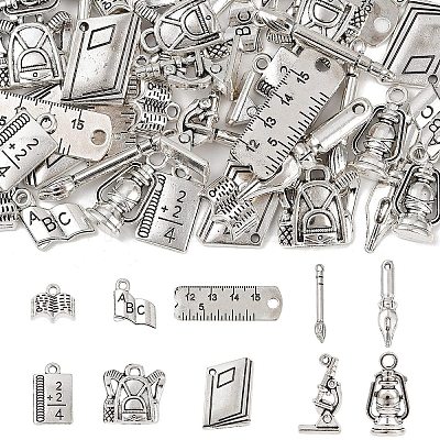 50Pcs 10 Style Tibetan Style Alloy Pendants TIBE-YW0001-70-1
