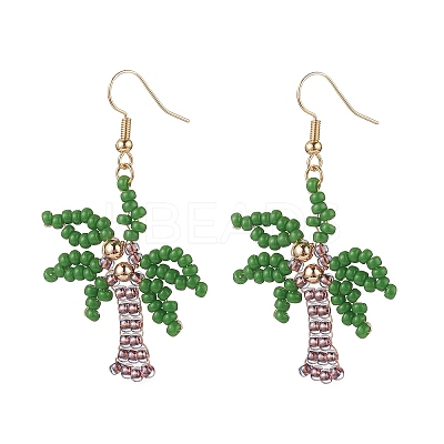 Glass Seed Braided Coconut Tree Dangle Earrings EJEW-JE05169-1