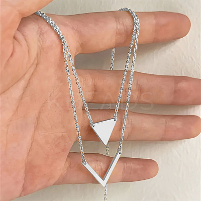 Triangle & Letter V Pendant Alloy Double Layer Necklaces for Women FS-WGE5888-01-1